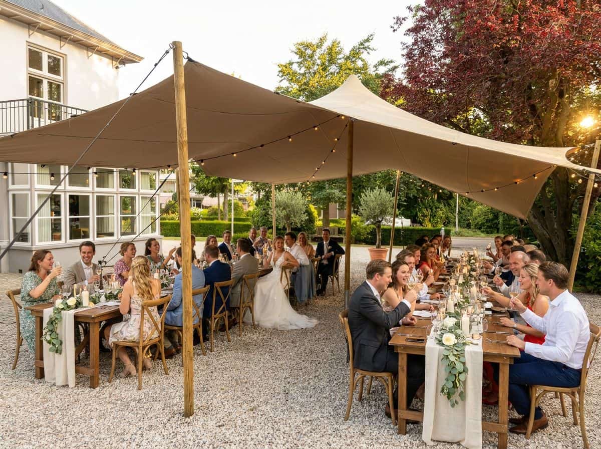 diner-bruiloft-stretchtenten Diner bruiloft met stretchtent<br />